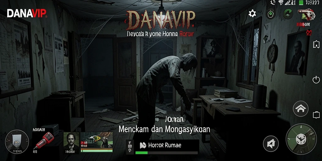 Screenshot utama DANAVIP menampilkan suasana horor yang mencekam.