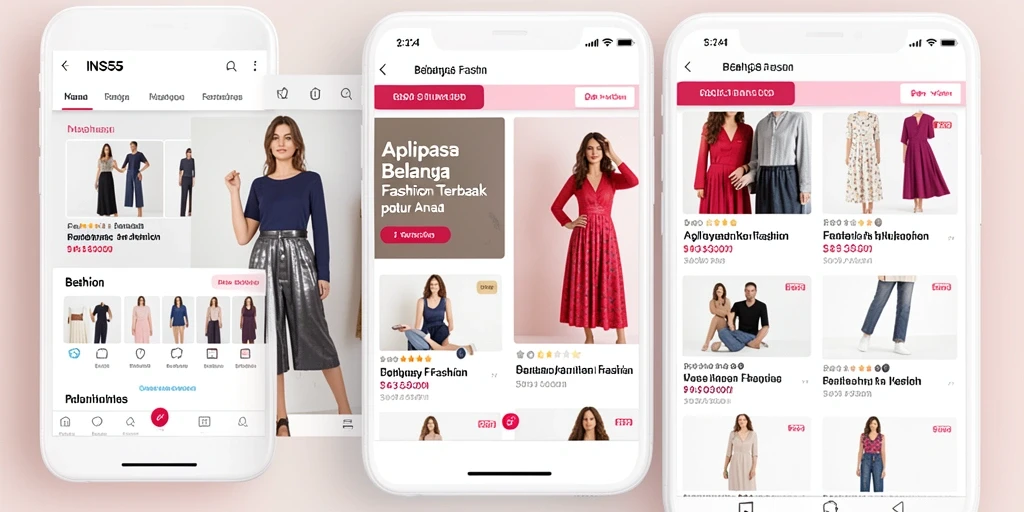 Tampilan antarmuka aplikasi INS55 yang modern dan bersih untuk belanja fashion.
