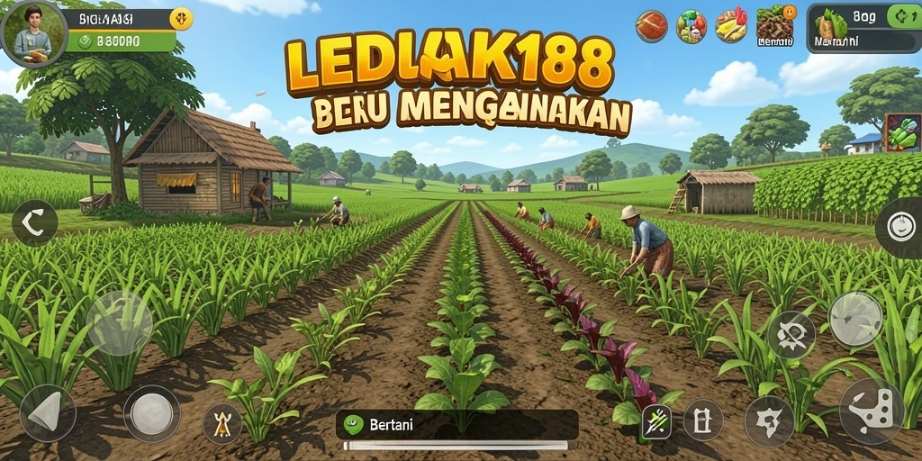 Tampilan antarmuka LEDAK188 menampilkan ladang dan aktivitas bertani yang menarik.