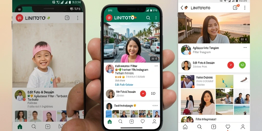 Antarmuka aplikasi LINITOTO dengan beragam pilihan filter menarik.