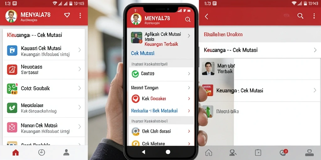 Antarmuka aplikasi MENYALA78 untuk cek mutasi keuangan.
