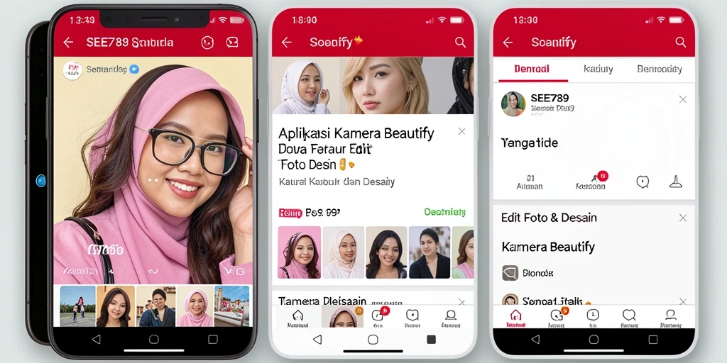 Antarmuka aplikasi SEE789 yang intuitif untuk edit foto di Kamera Beautify.
