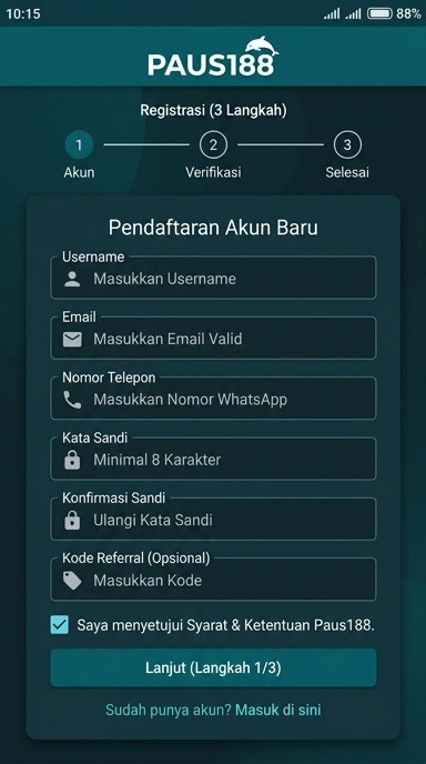 Panduan Buat Akun Baru Paus188 untuk Pengguna Android